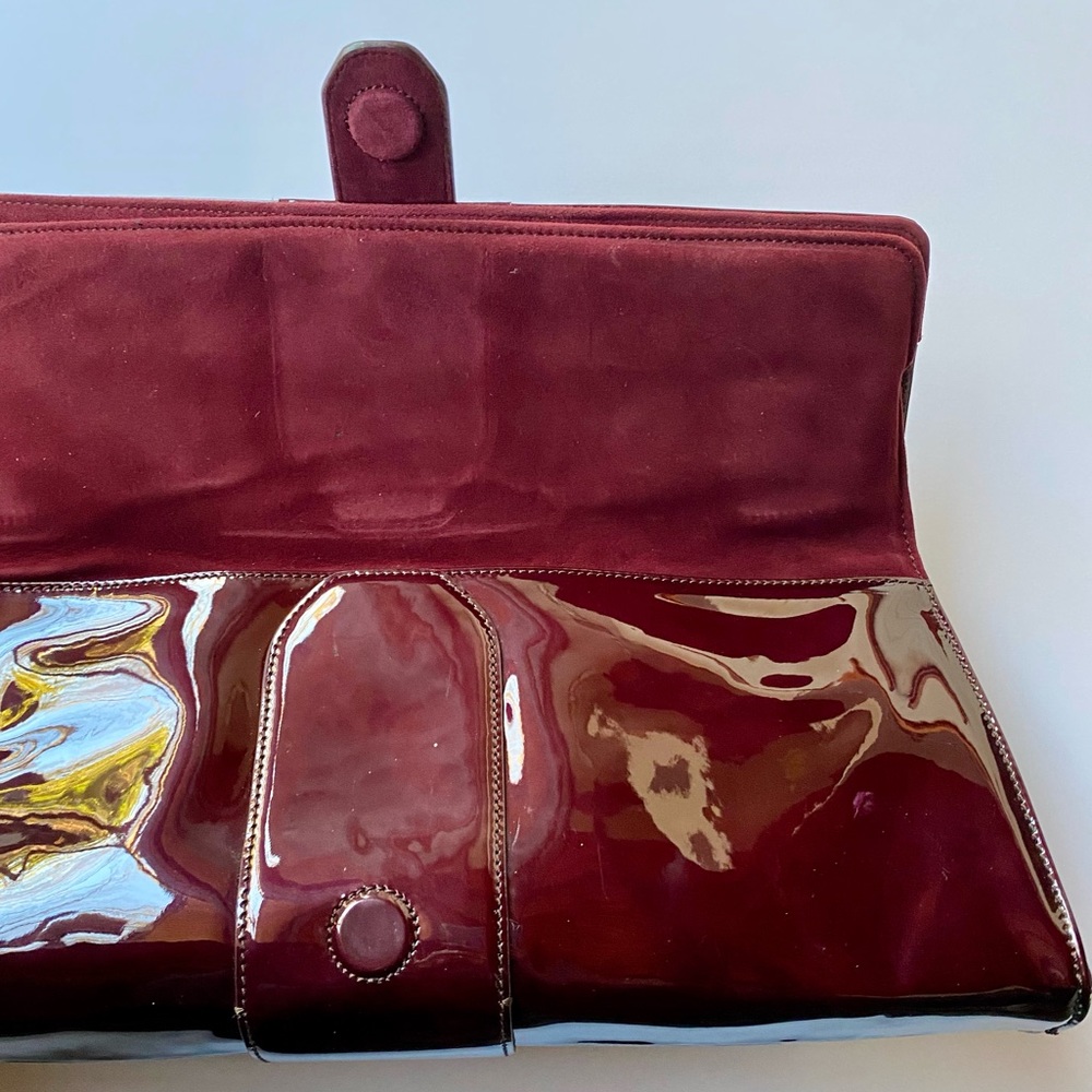 Christian Louboutin Patent Calfskin Liv Clutch with metal buckle, color Oxblood - Picture 6 of 16